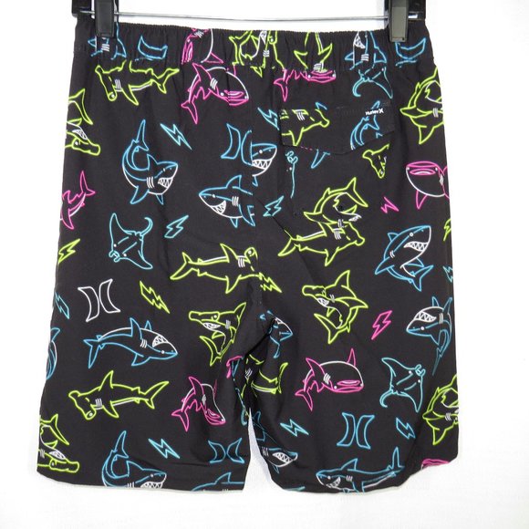 Hurley Black Multi Shark Print Swim Trunks, NEW, Size 14-16, 27"-36" Waist - Picture 3 of 6